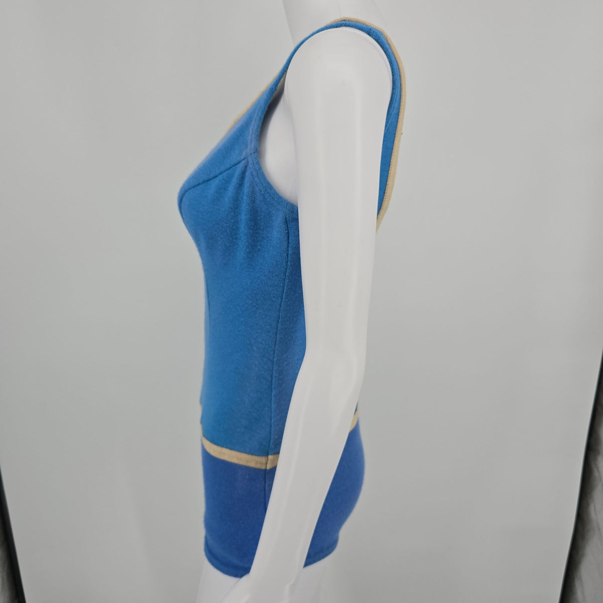 Vintage 1950s Women's Blue One Piece Modesty Skirt Knit Maillot Swimsuit (XS)