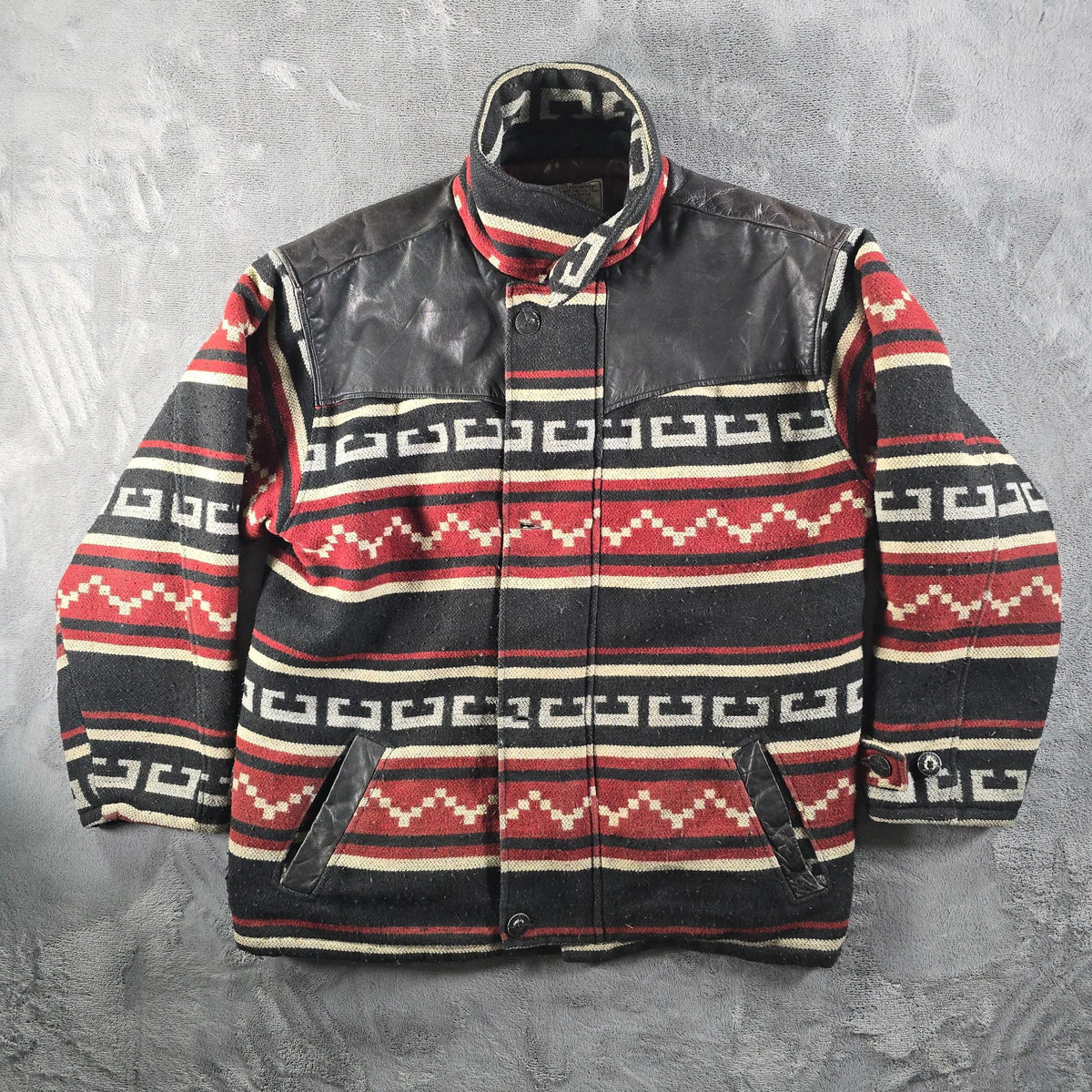 Distressed Vintage 1990s Avirex Leather Yoke Southwestern Blanket Jacket (L)