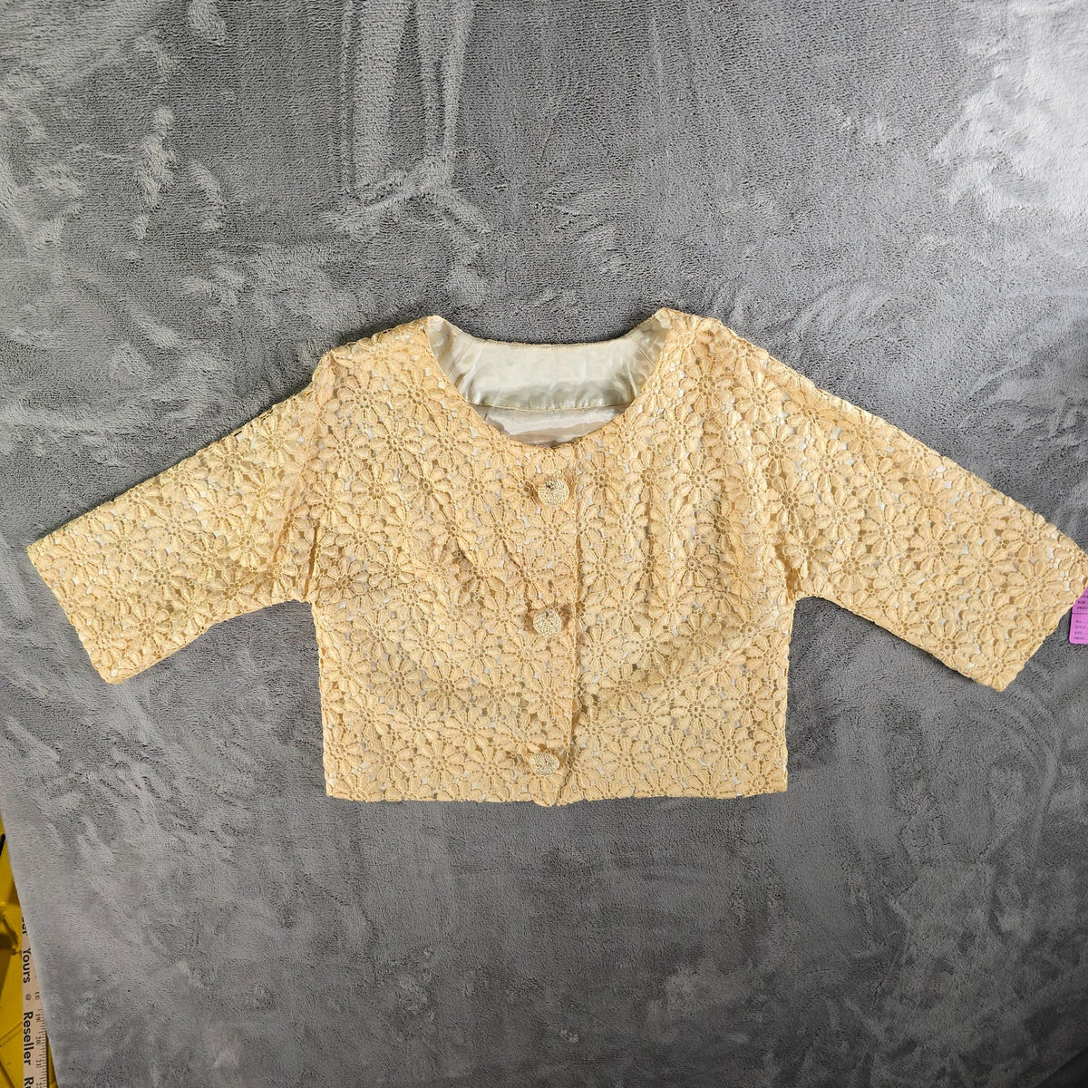 Vintage 1960s Anne Klein Junior Sophisticates Cropped Guipure Lace Jacket (M)