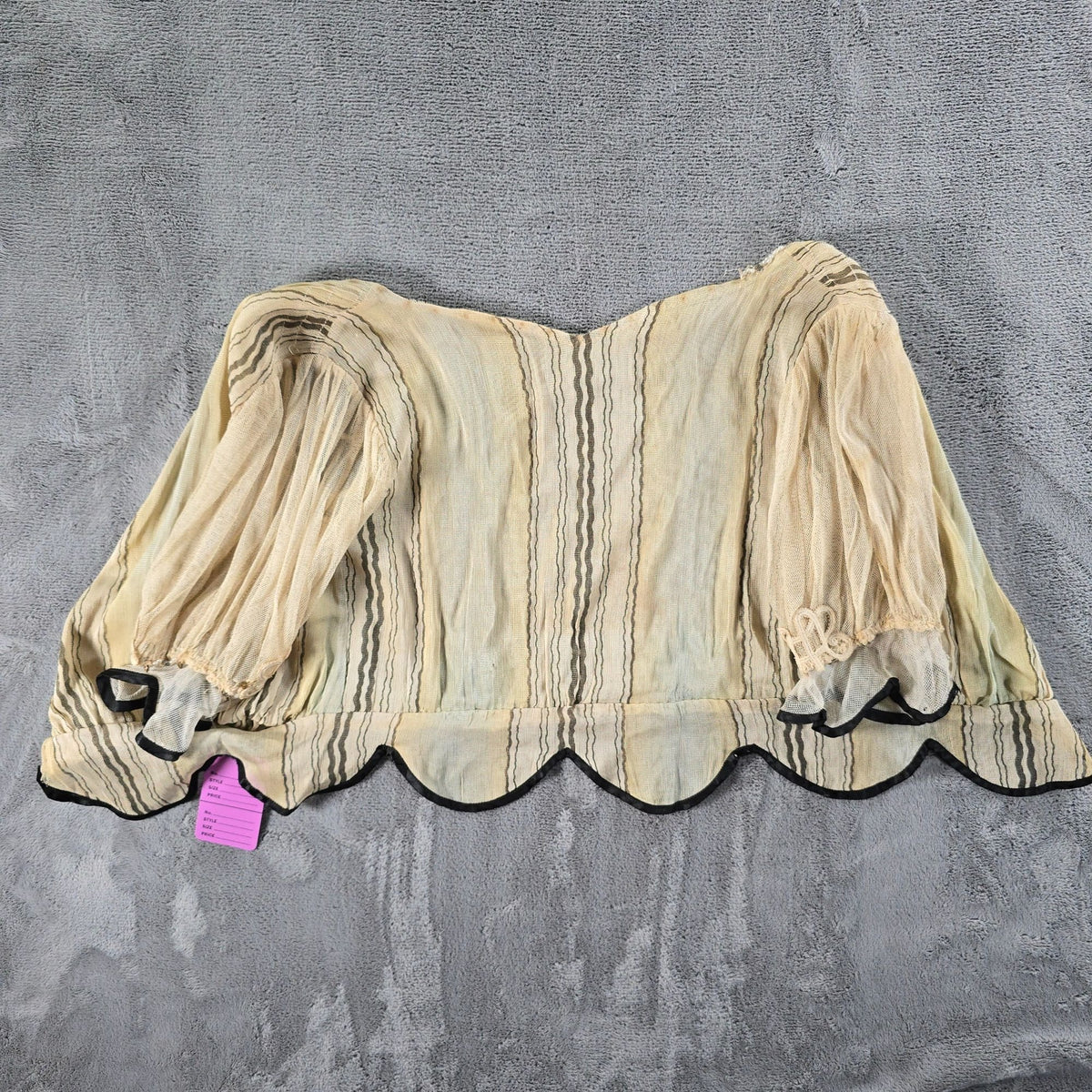 Antique 1910s Edwardian Embellished Sheer Striped Scalloped Hem Blouse (S) *Fair