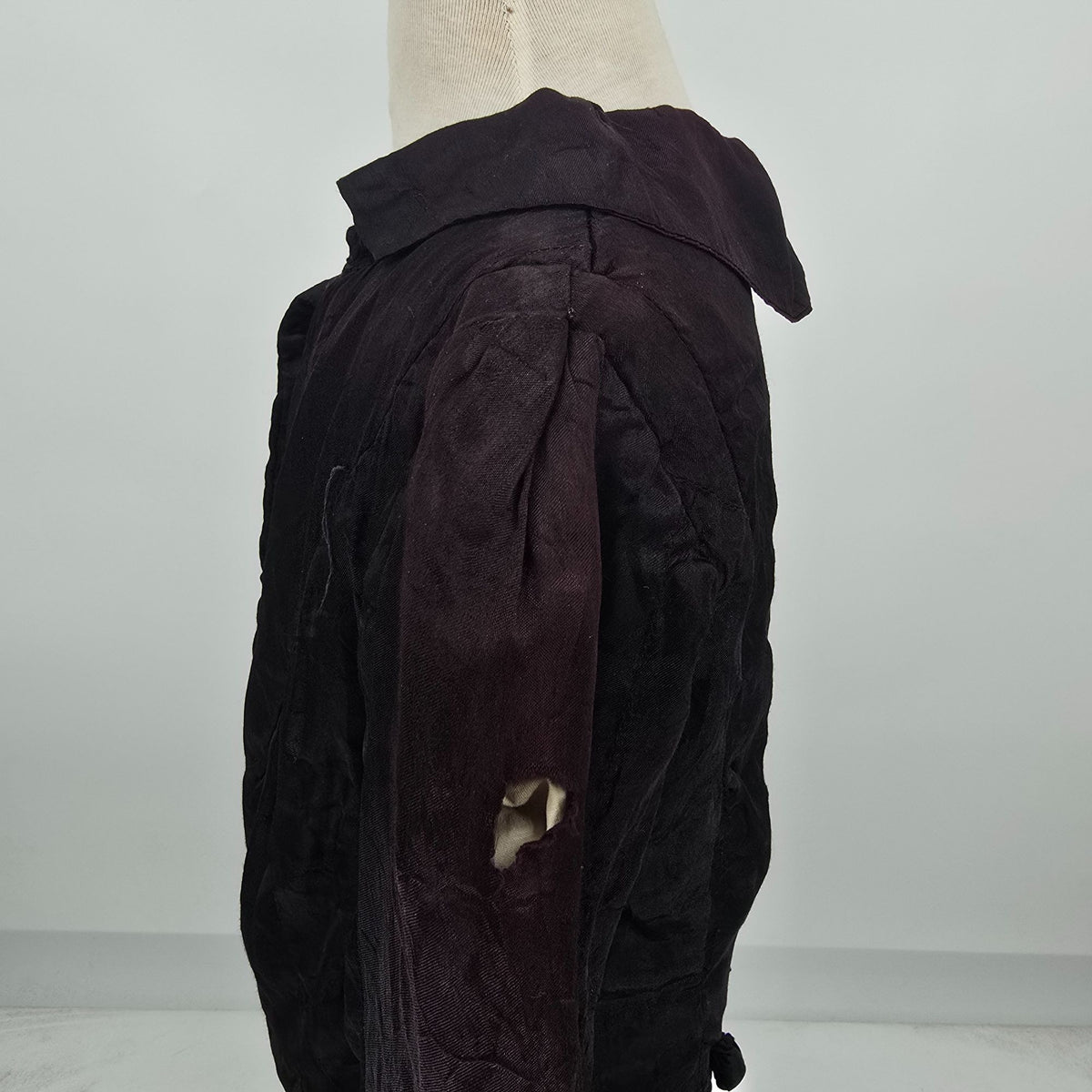 Antique 1880s Victorian Black Silk Coat Basque Bodice (Girls Small) *Fair