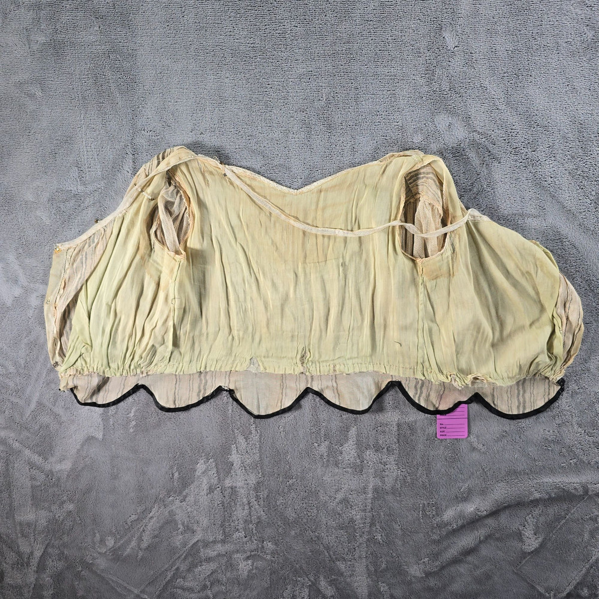 Antique 1910s Edwardian Embellished Sheer Striped Scalloped Hem Blouse (S) *Fair