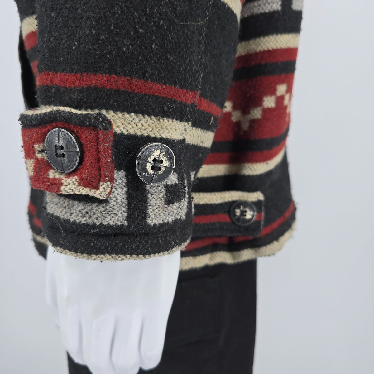 Distressed Vintage 1990s Avirex Leather Yoke Southwestern Blanket Jacket (L)