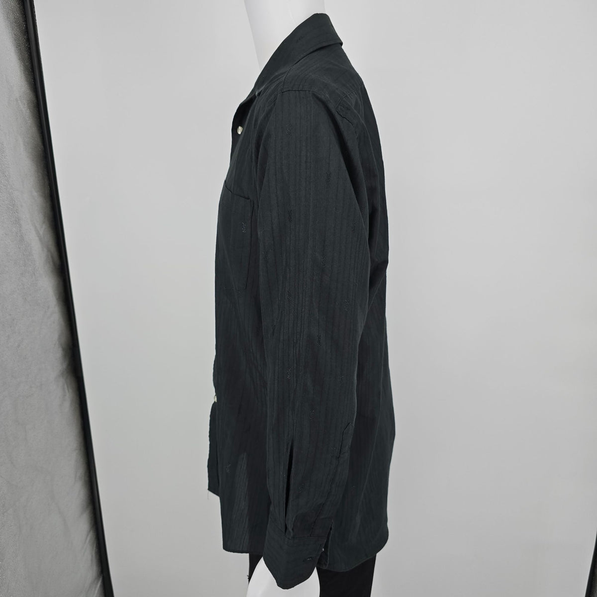 Vintage 1980s Yves Saint Laurent Menswear Black YSL Monogram Shirt (L/16 32-33)