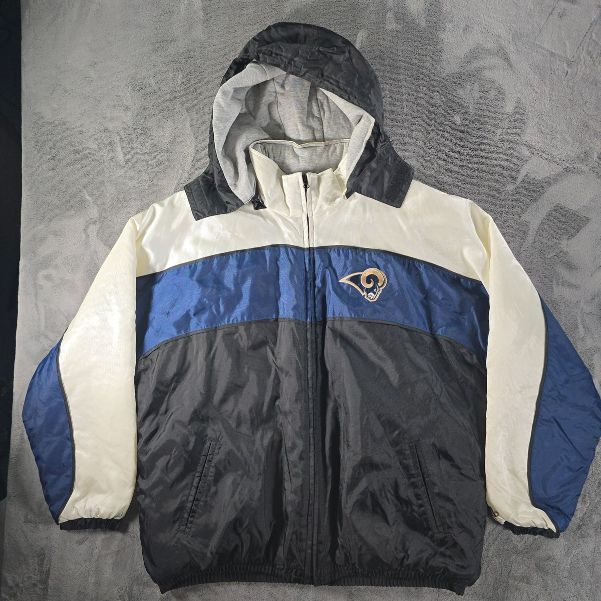 Vintage Y2K NFL St. Louis Rams Hooded Full-Zip Nylon Color Block Jacket (XXL)