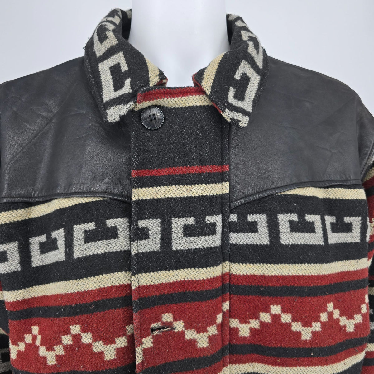 Distressed Vintage 1990s Avirex Leather Yoke Southwestern Blanket Jacket (L)