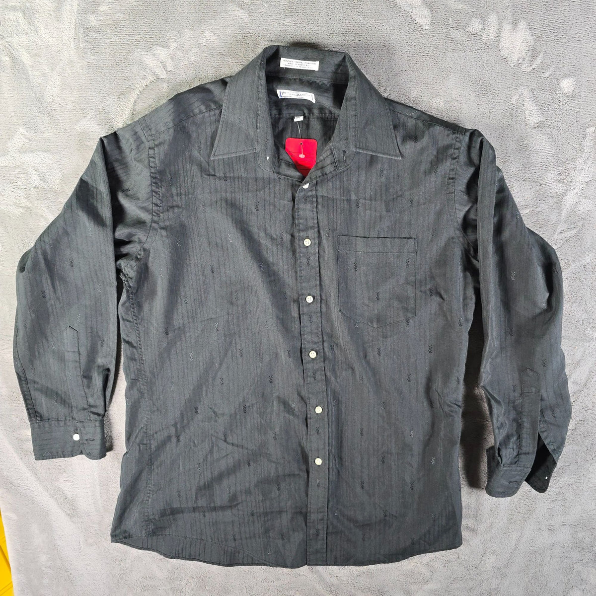 Vintage 1980s Yves Saint Laurent Menswear Black YSL Monogram Shirt (L/16 32-33)