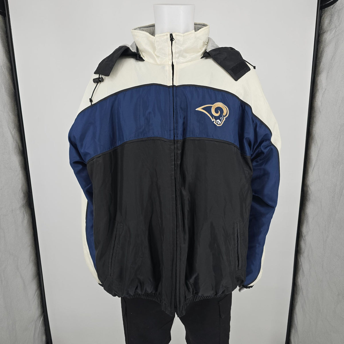Vintage Y2K NFL St. Louis Rams Hooded Full-Zip Nylon Color Block Jacket (XXL)