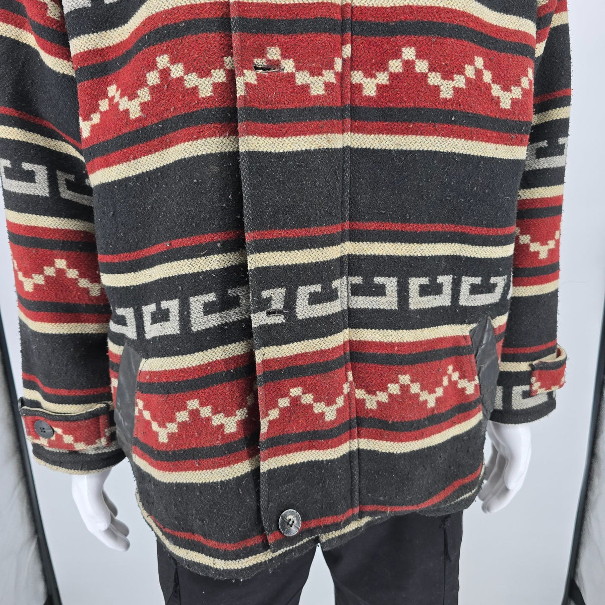 Distressed Vintage 1990s Avirex Leather Yoke Southwestern Blanket Jacket (L)