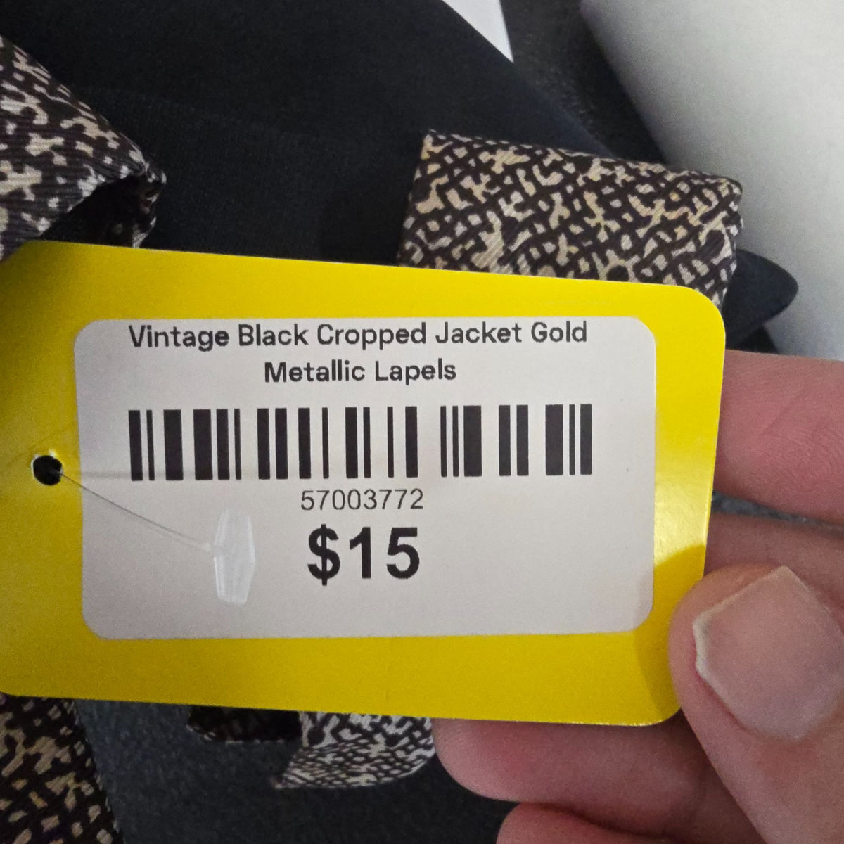 Vintage 1980s Black Abstract Contrast Trim Open Front Cropped Bolero Jacket (M)