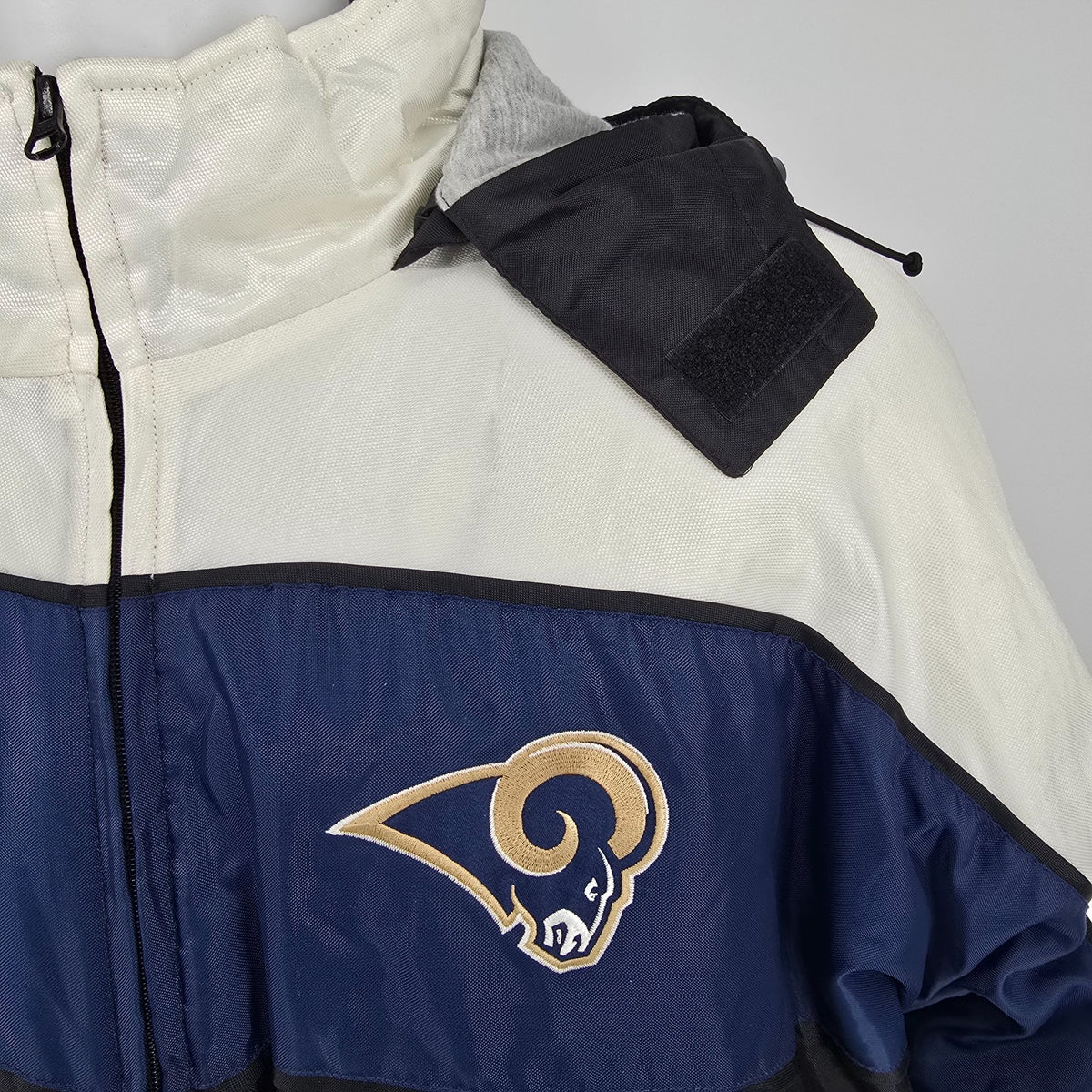 Vintage Y2K NFL St. Louis Rams Hooded Full-Zip Nylon Color Block Jacket (XXL)