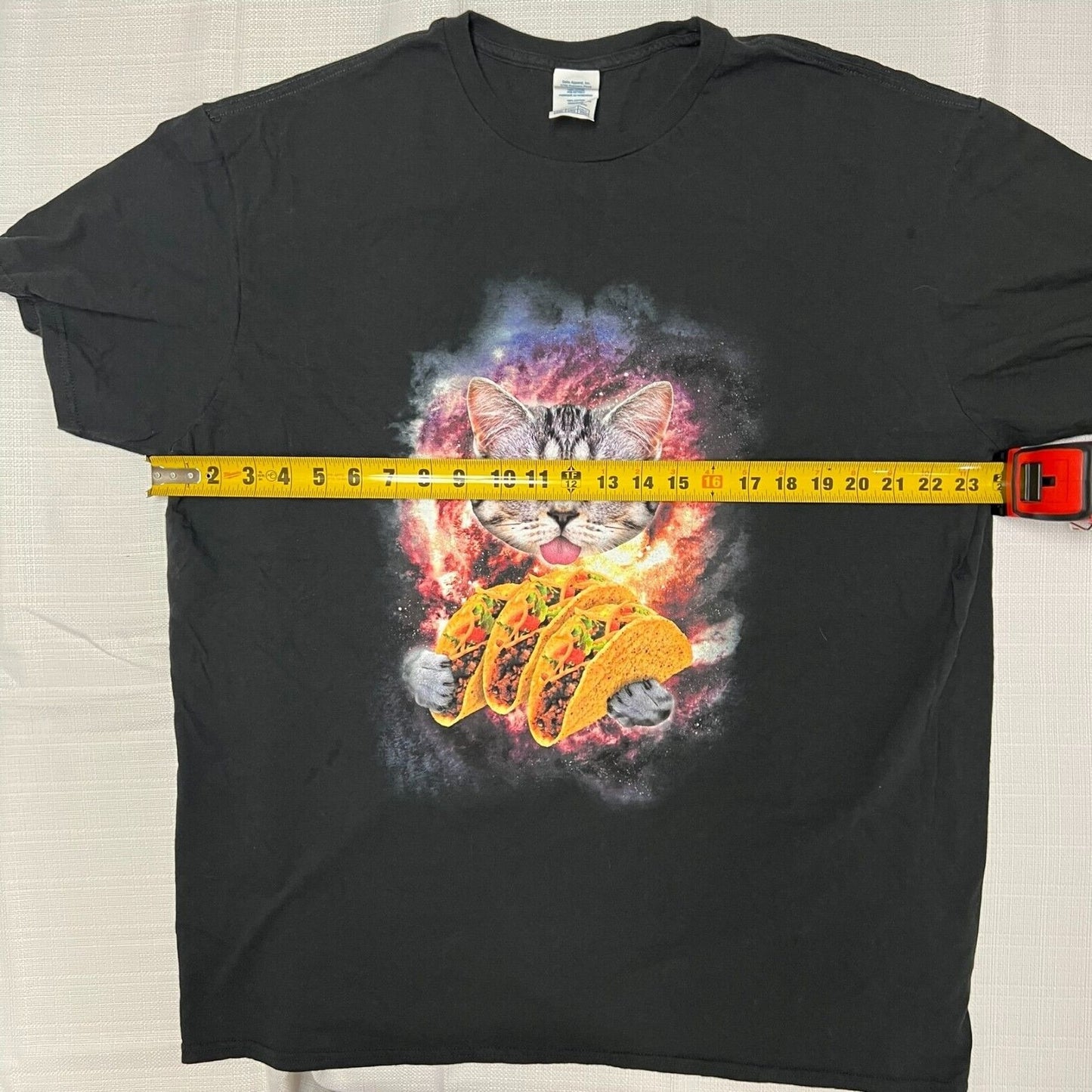 Delta Soft Space Cat Tacos Galaxy Novelty Graphic Black Cotton T-Shirt (2XL)