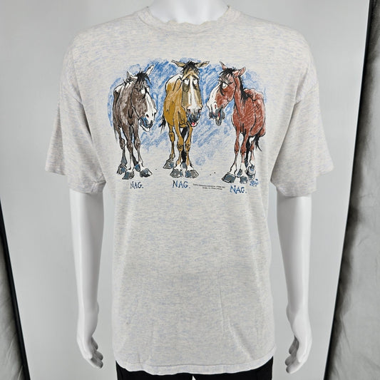 Vintage 1990s Buffalo Cal Cru Zella CCI "Nag Nag Nag" Horses T-Shirt (XL)