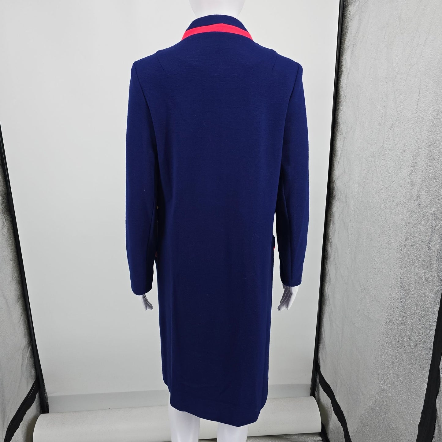 Vintage 1960s Joyce Navy Blue/Pink Knee Length Stand Collar Mod Coat (S)