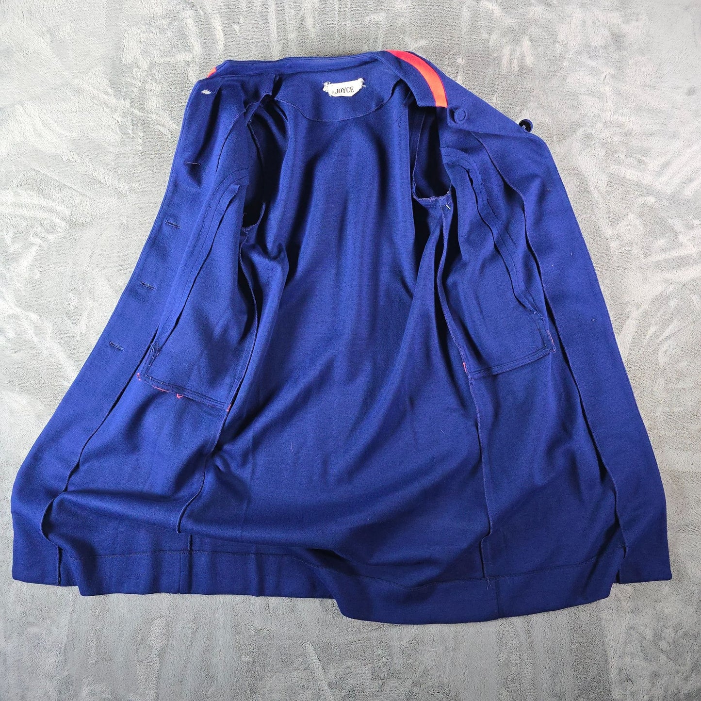 Vintage 1960s Joyce Navy Blue/Pink Knee Length Stand Collar Mod Coat (S)