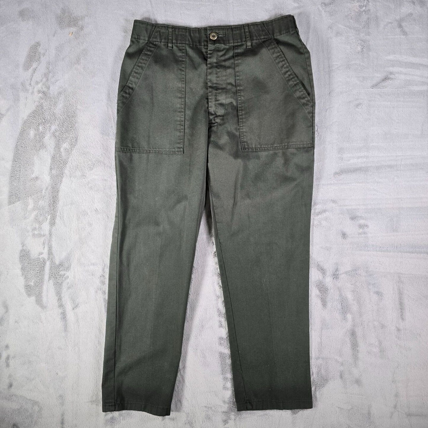 Vintage 1970s Green Large Pocket Serval Zipper Utility Work Pants (31x27) *Fair*