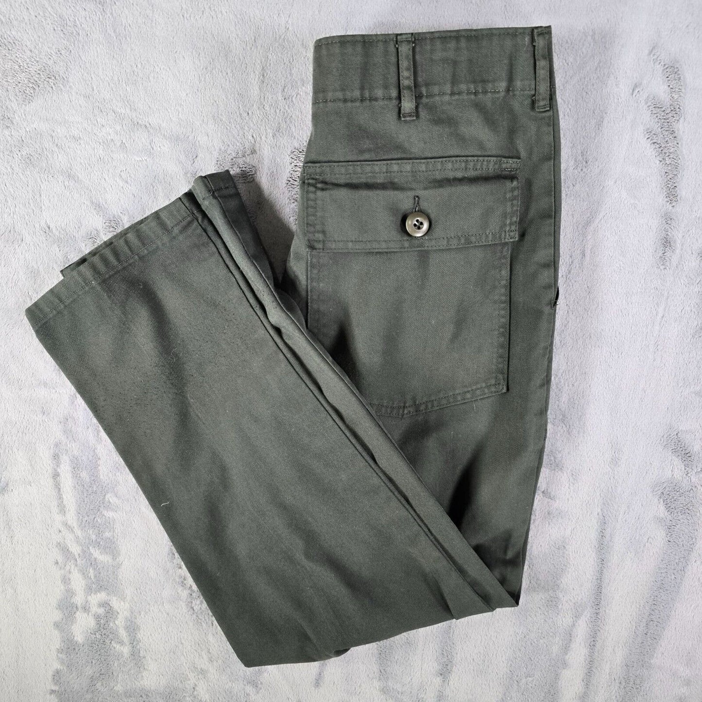 Vintage 1970s Green Large Pocket Serval Zipper Utility Work Pants (31x27) *Fair*
