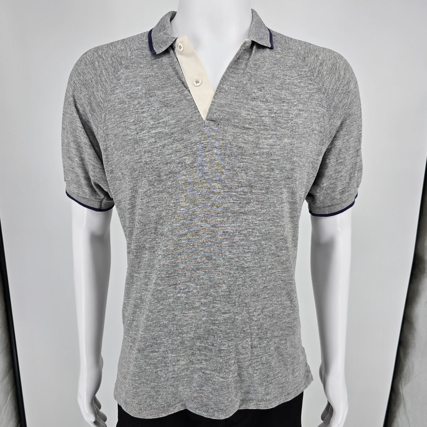 Vintage 1990s L.L. Bean Heather Gray Contrast Placket Raglan Polo Shirt (L)