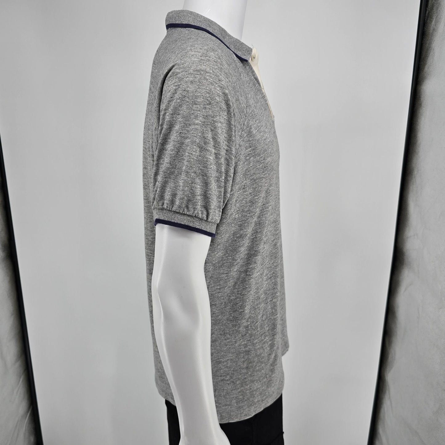 Vintage 1990s L.L. Bean Heather Gray Contrast Placket Raglan Polo Shirt (L)