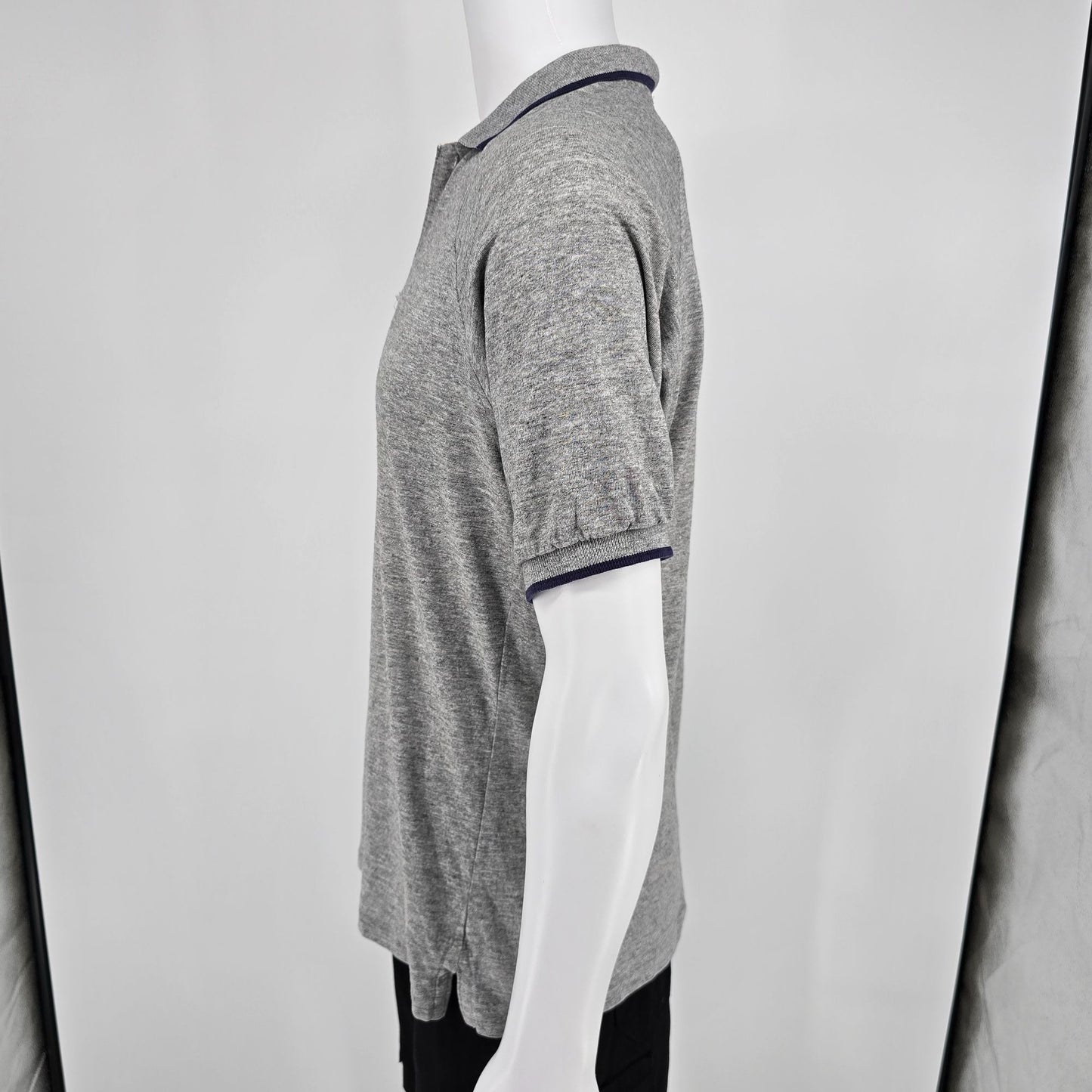 Vintage 1990s L.L. Bean Heather Gray Contrast Placket Raglan Polo Shirt (L)