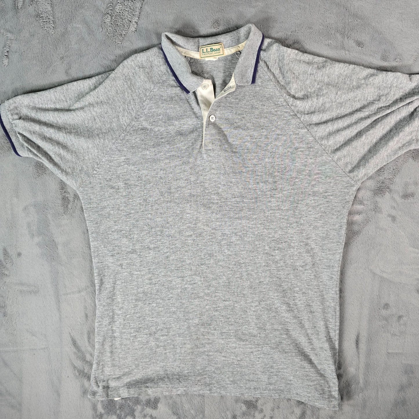 Vintage 1990s L.L. Bean Heather Gray Contrast Placket Raglan Polo Shirt (L)