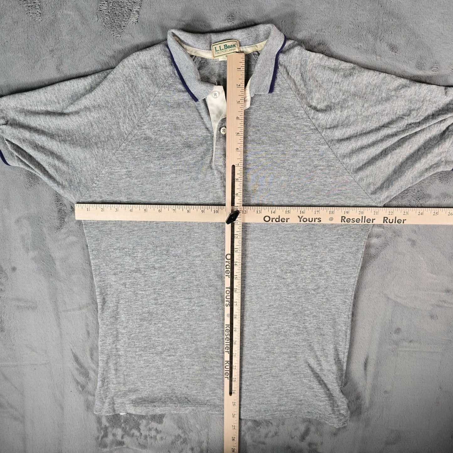 Vintage 1990s L.L. Bean Heather Gray Contrast Placket Raglan Polo Shirt (L)