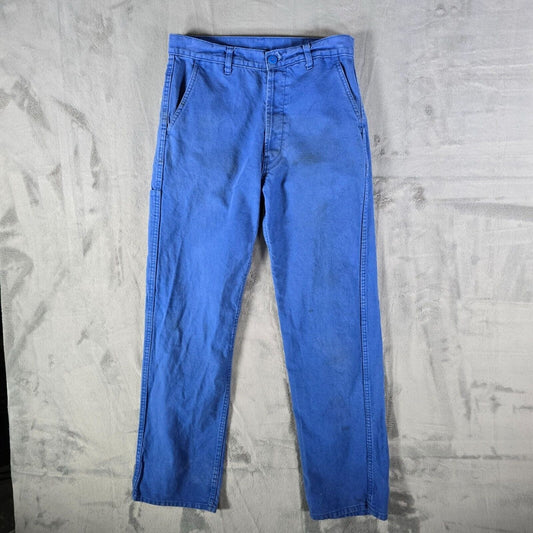 Vintage Y2K Workwear Distressed Le Cedre Unisex Blue Bugatti Twill Pants (29x28)