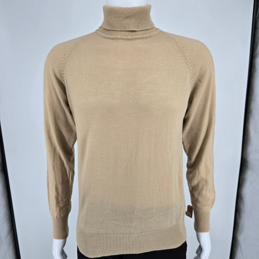 Vintage 1970s Sportswear Camel Raglan Sleeve Knit Turtleneck Sweater (M) *Flaw