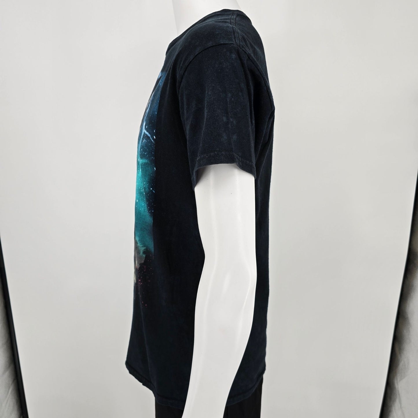 2010s Tony Hawk Black/Blue Mottled Wash Lightning Wolf T-Shirt (M) *Flaw