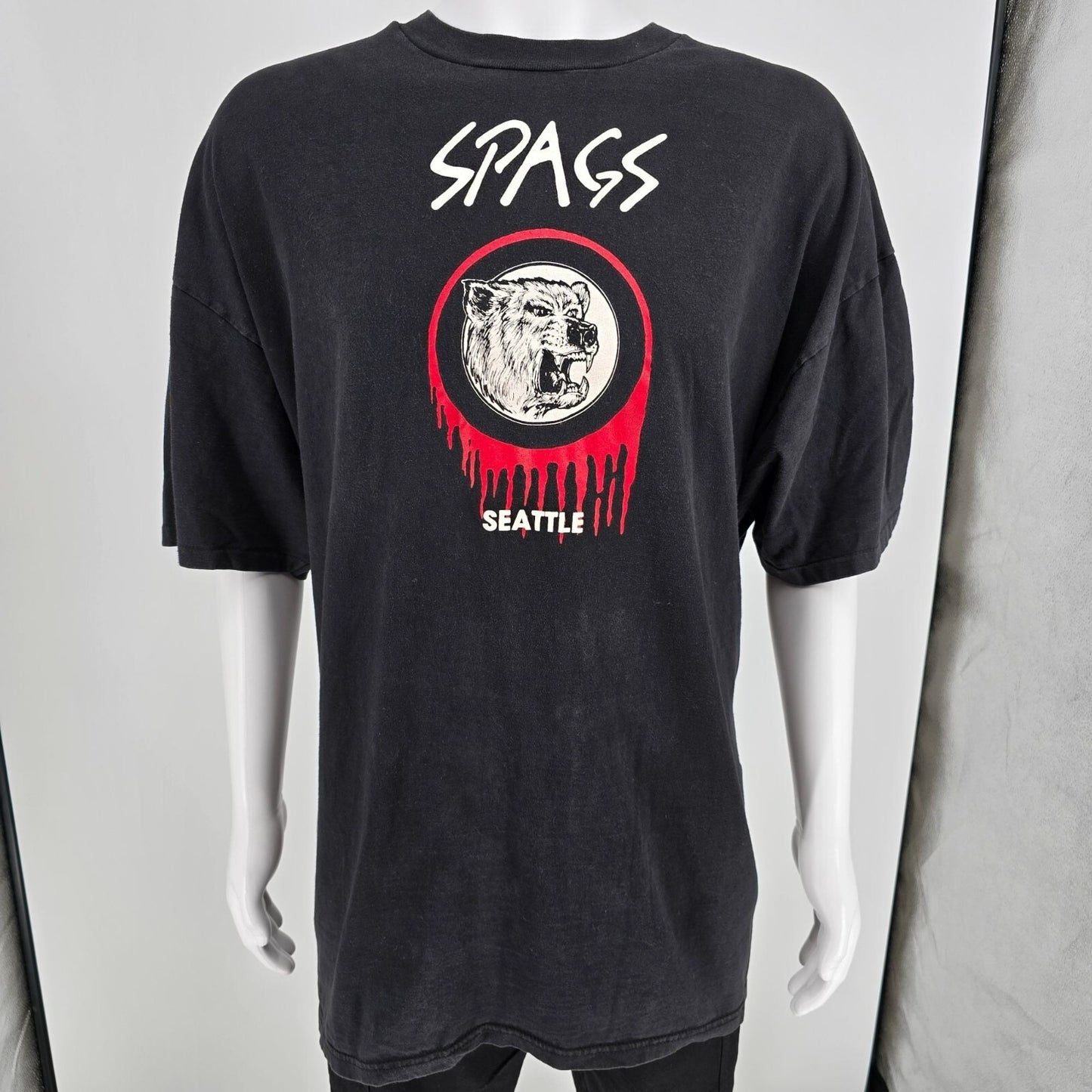 Vintage 1990s Hanes SPAGS Seattle Gay Bar Faded Black Graphic T-Shirt (2XL/3XL)