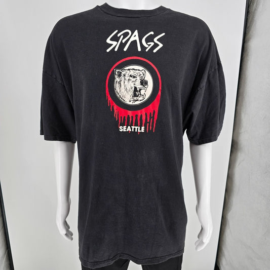 Vintage 1990s Hanes SPAGS Seattle Gay Bar Faded Black Graphic T-Shirt (2XL/3XL)