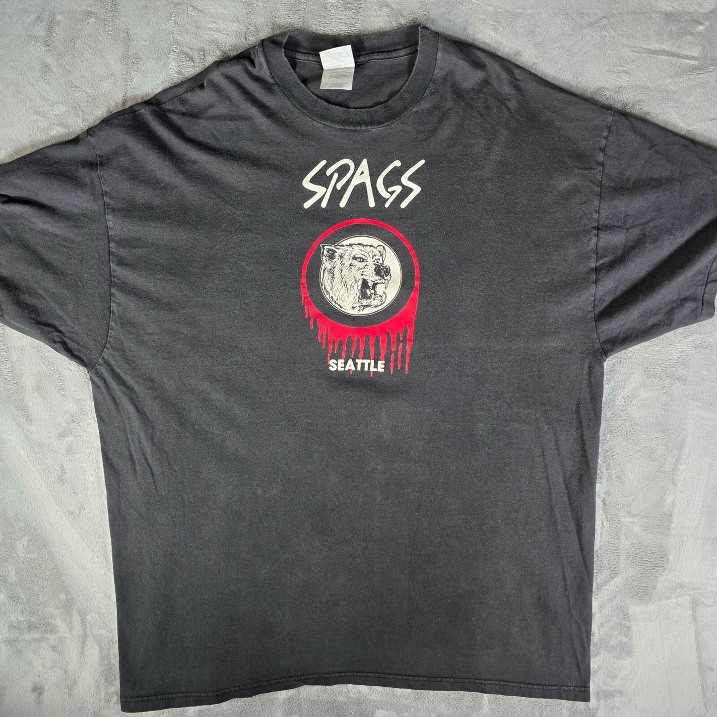 Vintage 1990s Hanes SPAGS Seattle Gay Bar Faded Black Graphic T-Shirt (2XL/3XL)