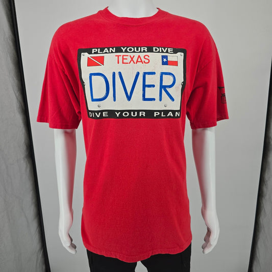 Vintage 1990s Scuba Aquatic Adventures Austin TX "Plan Your Dive" T-Shirt (L/XL)