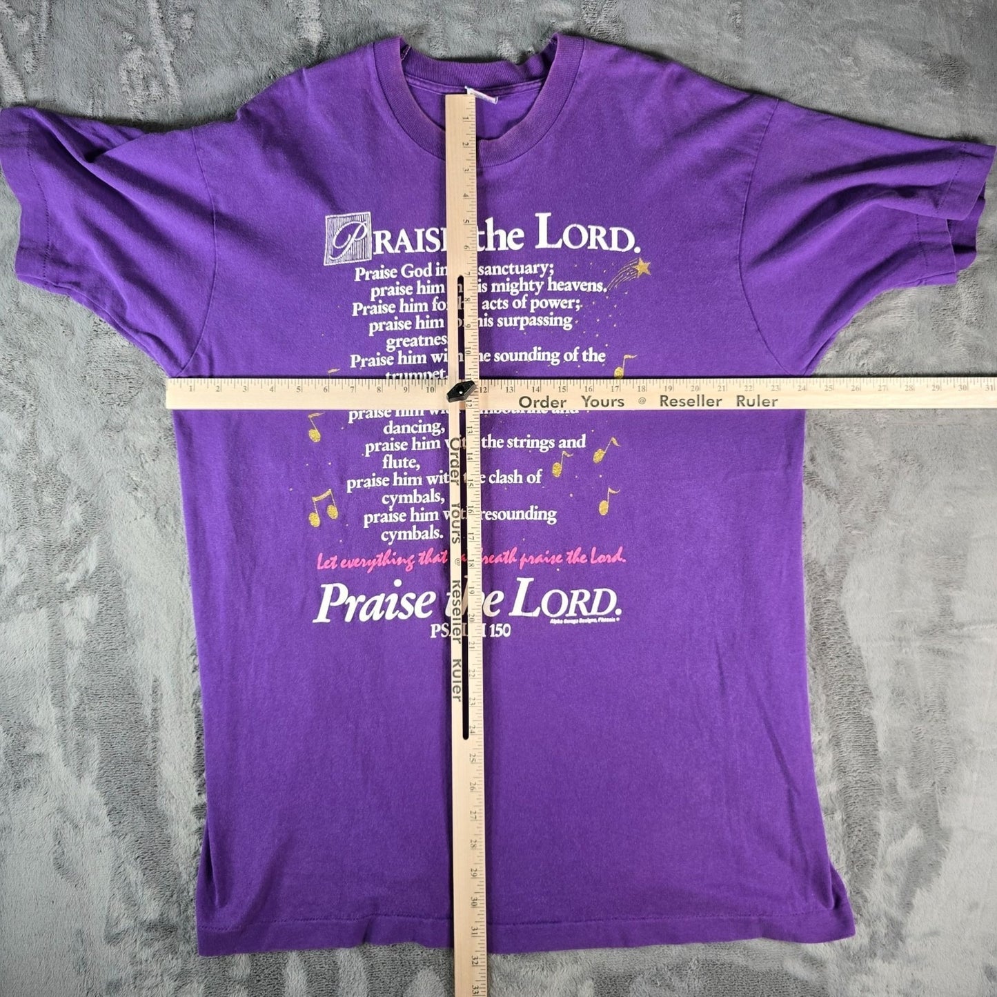 Vintage 1990s Alpha Omega Designs Praise the Lord Psalm 150 Purple T-Shirt (XL)