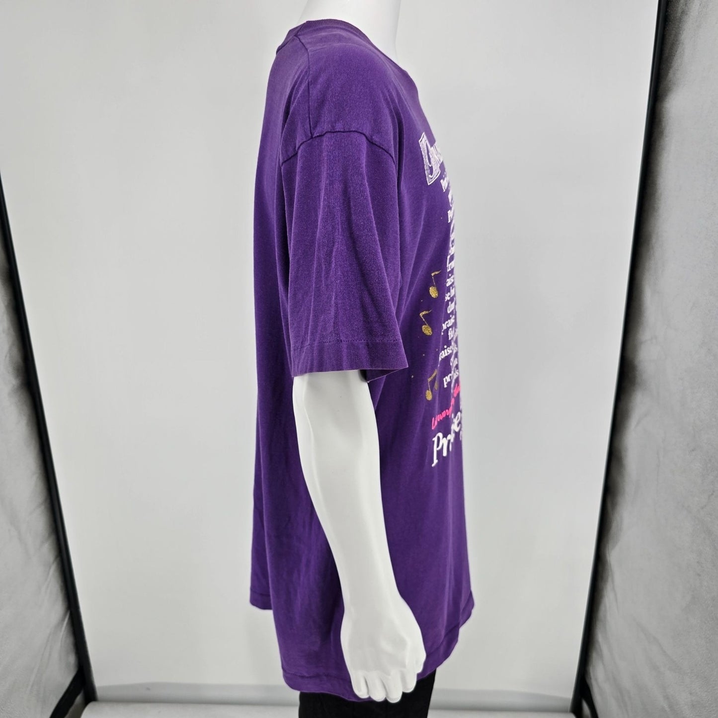 Vintage 1990s Alpha Omega Designs Praise the Lord Psalm 150 Purple T-Shirt (XL)