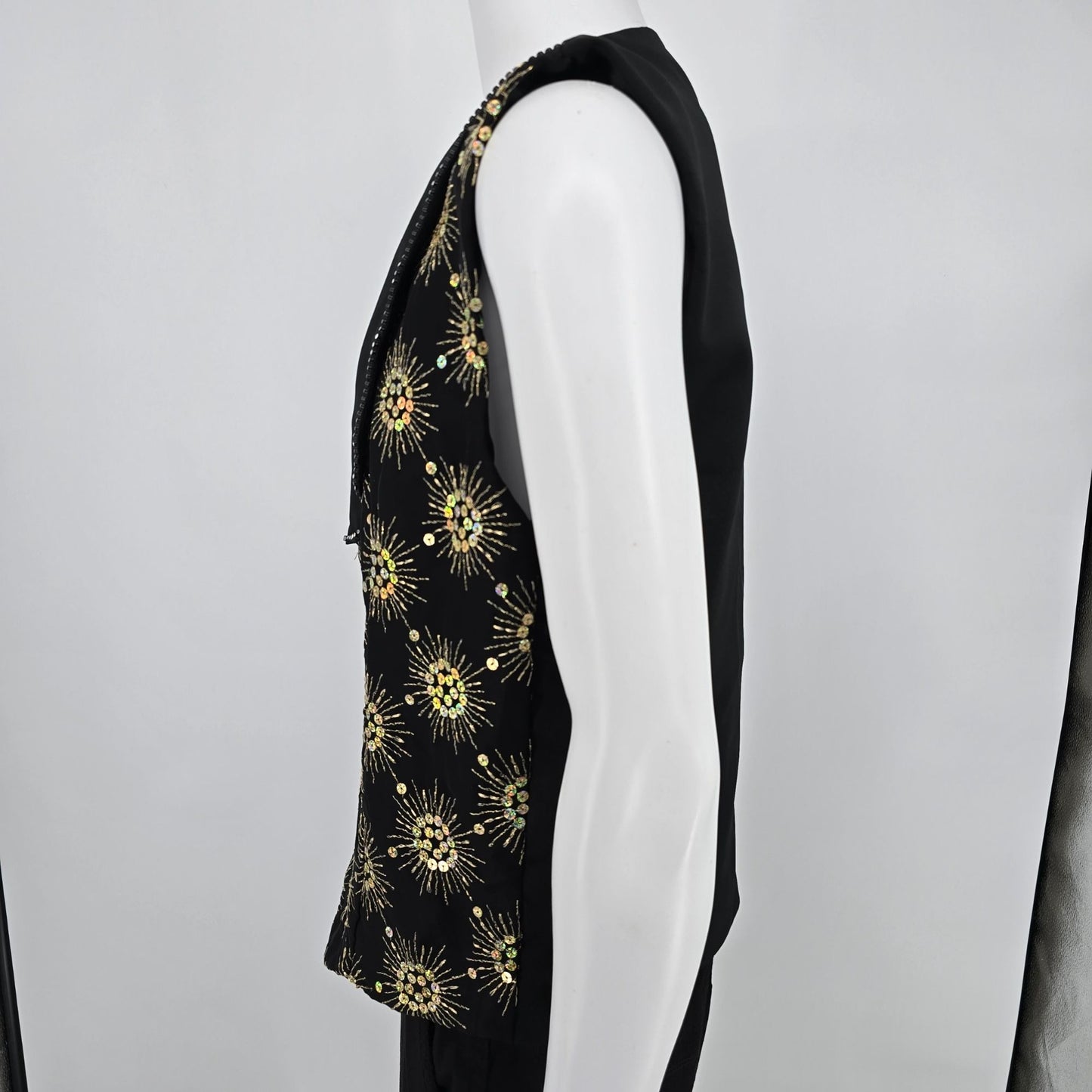 Vintage 1990s Rivar's Stagewear Black Sunburst Sequin Rhinestone Trim Vest (L)