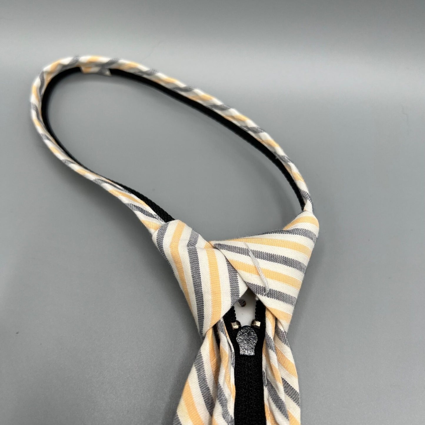 Nordstrom Kids Beige, Yellow, and Blue Striped Adjustable Zipper Tie (14" Long)