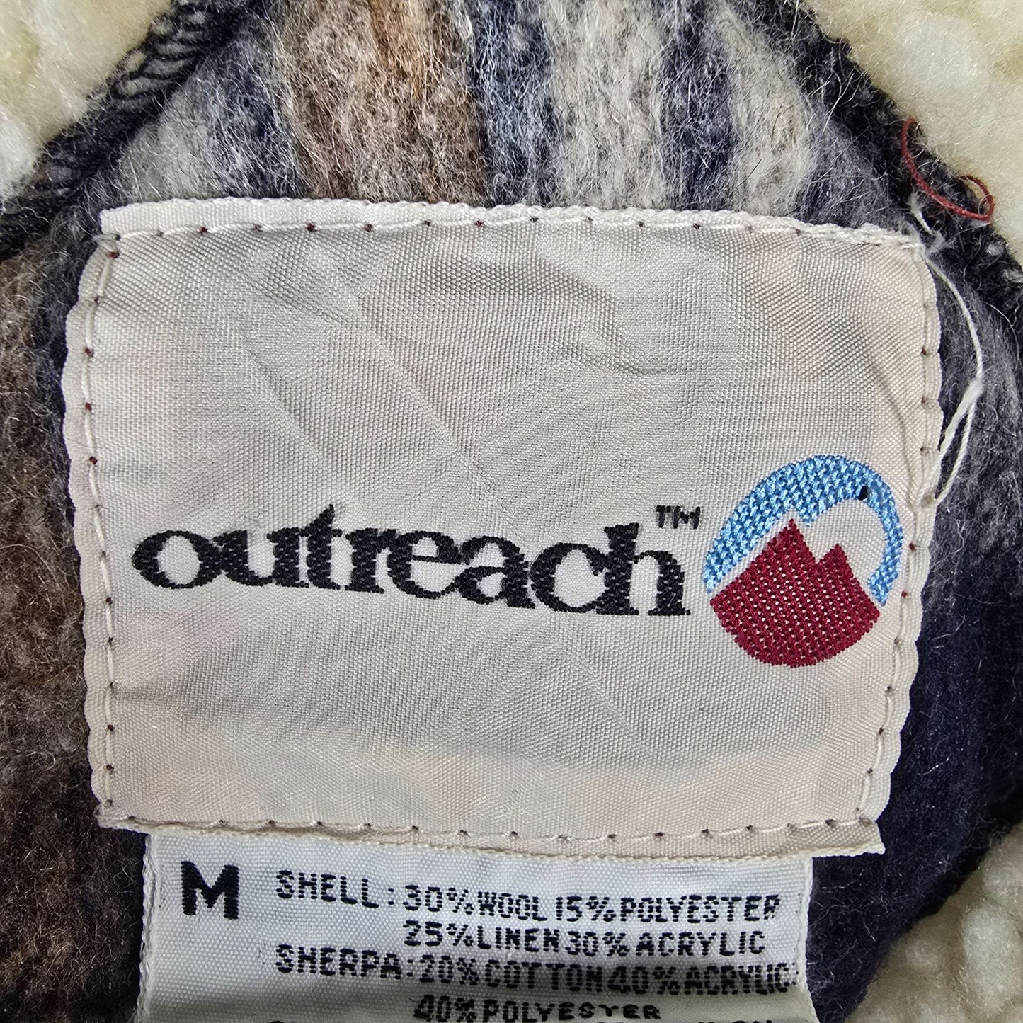 Vintage Late 1980s Outreach Plaid Sherpa Lined Snap Button Wool Blend Jacket (M)