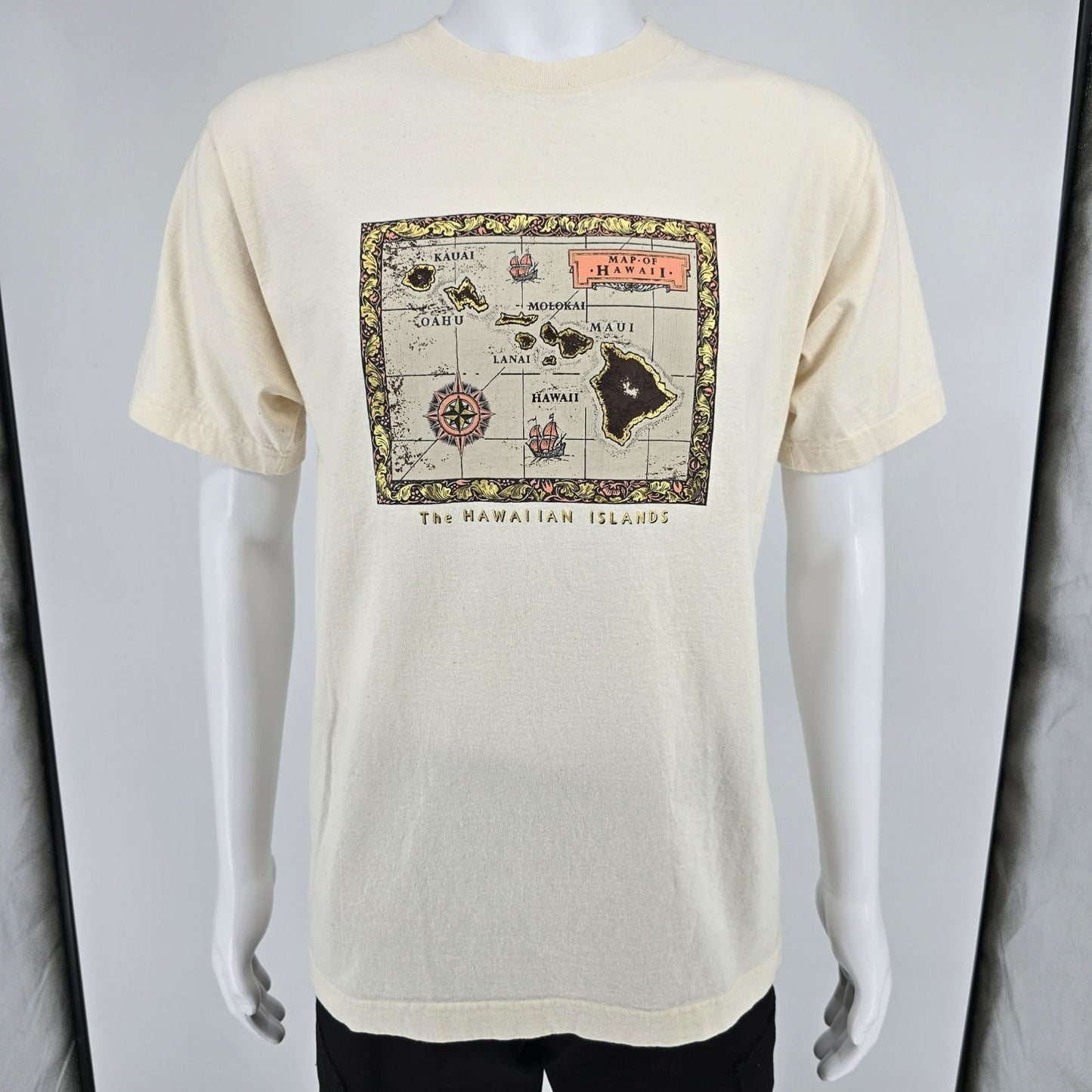 Vintage 1990s ABC Design Hawaiian Islands Antique Map Graphic T-Shirt (M)