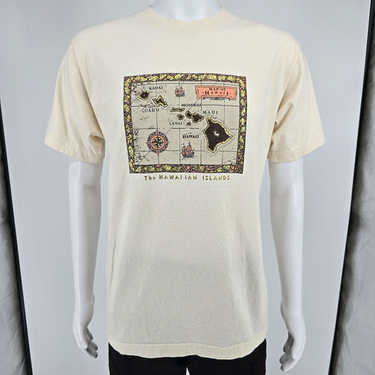 Vintage 1990s ABC Design Hawaiian Islands Antique Map Graphic T-Shirt (M)