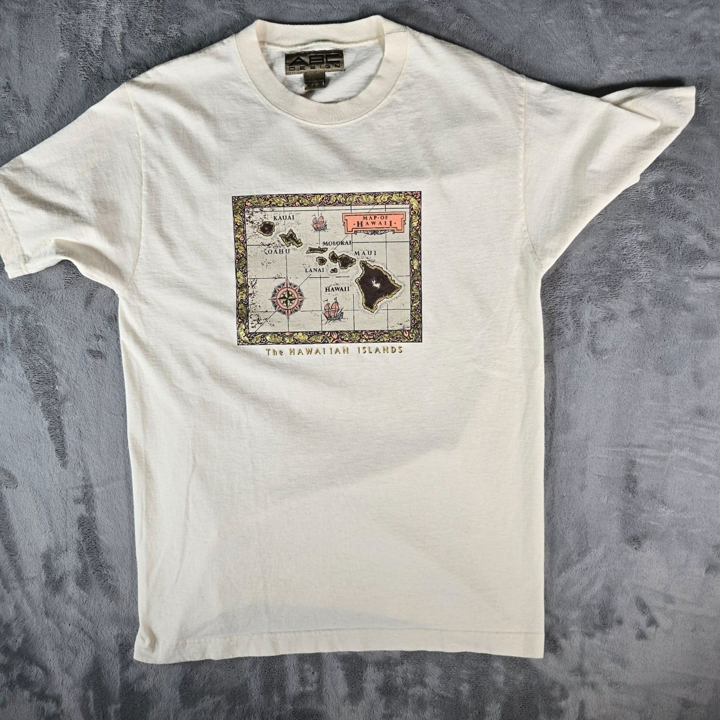 Vintage 1990s ABC Design Hawaiian Islands Antique Map Graphic T-Shirt (M)