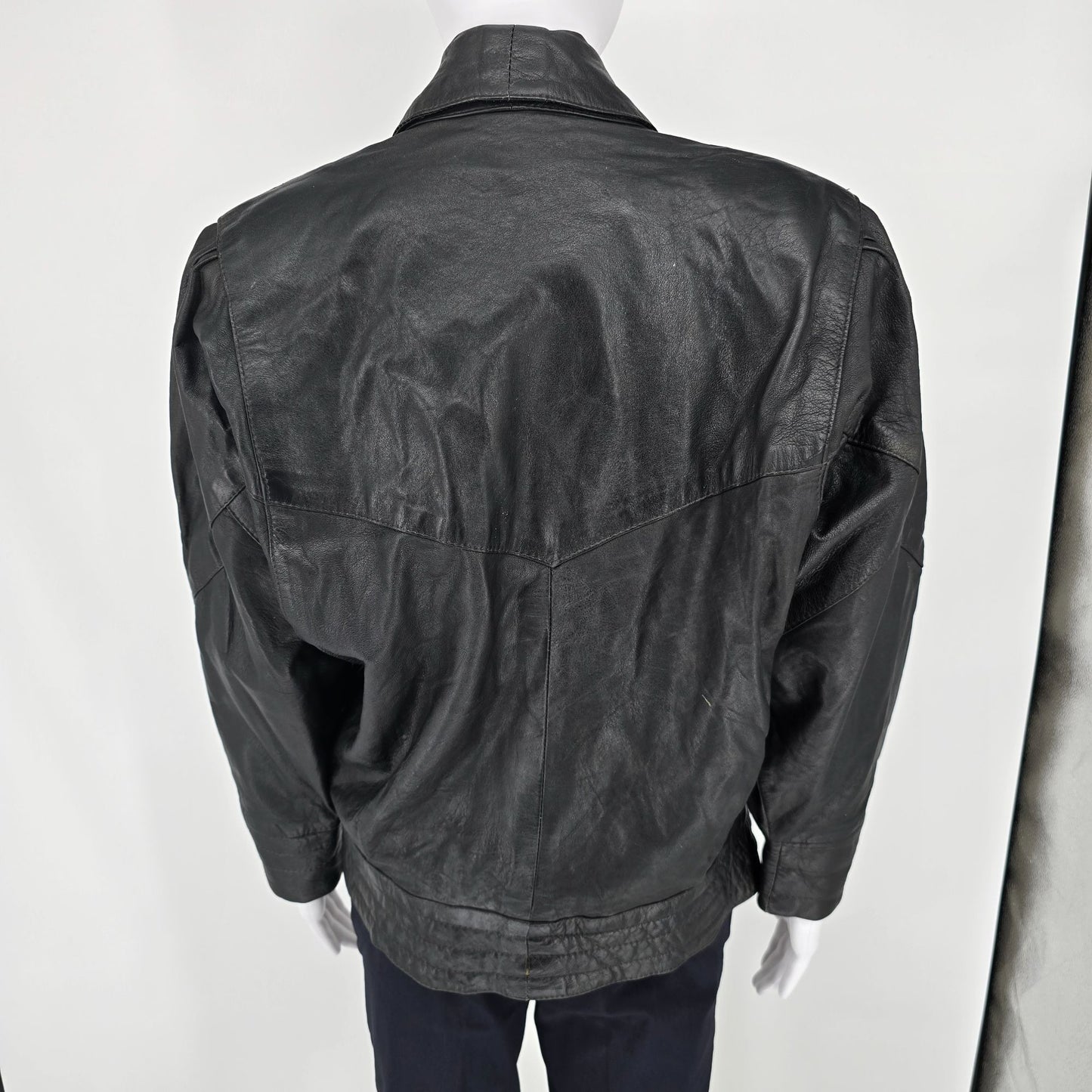 Vintage 1980s Samson Women's Oversized Batwing Sleeve Black Leather Jacket (L)