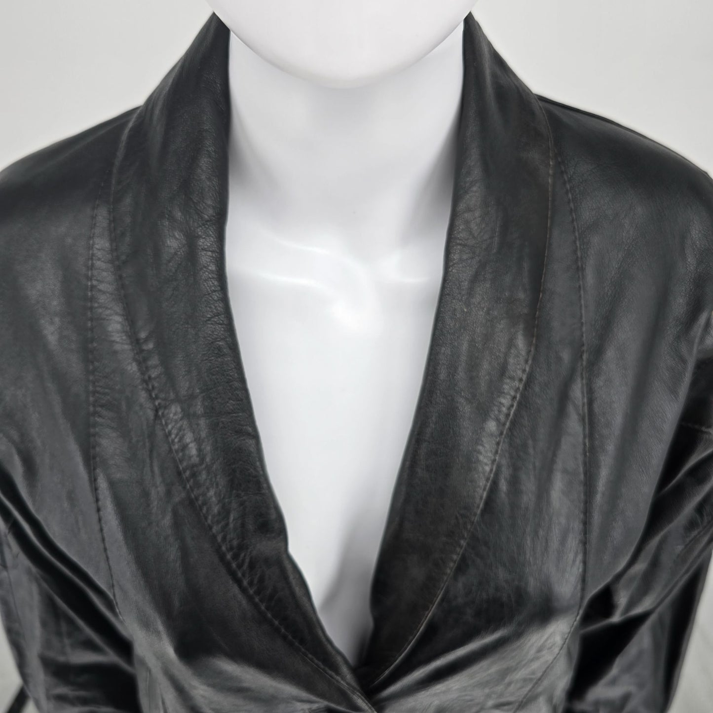 Vintage 1980s Samson Women's Oversized Batwing Sleeve Black Leather Jacket (L)