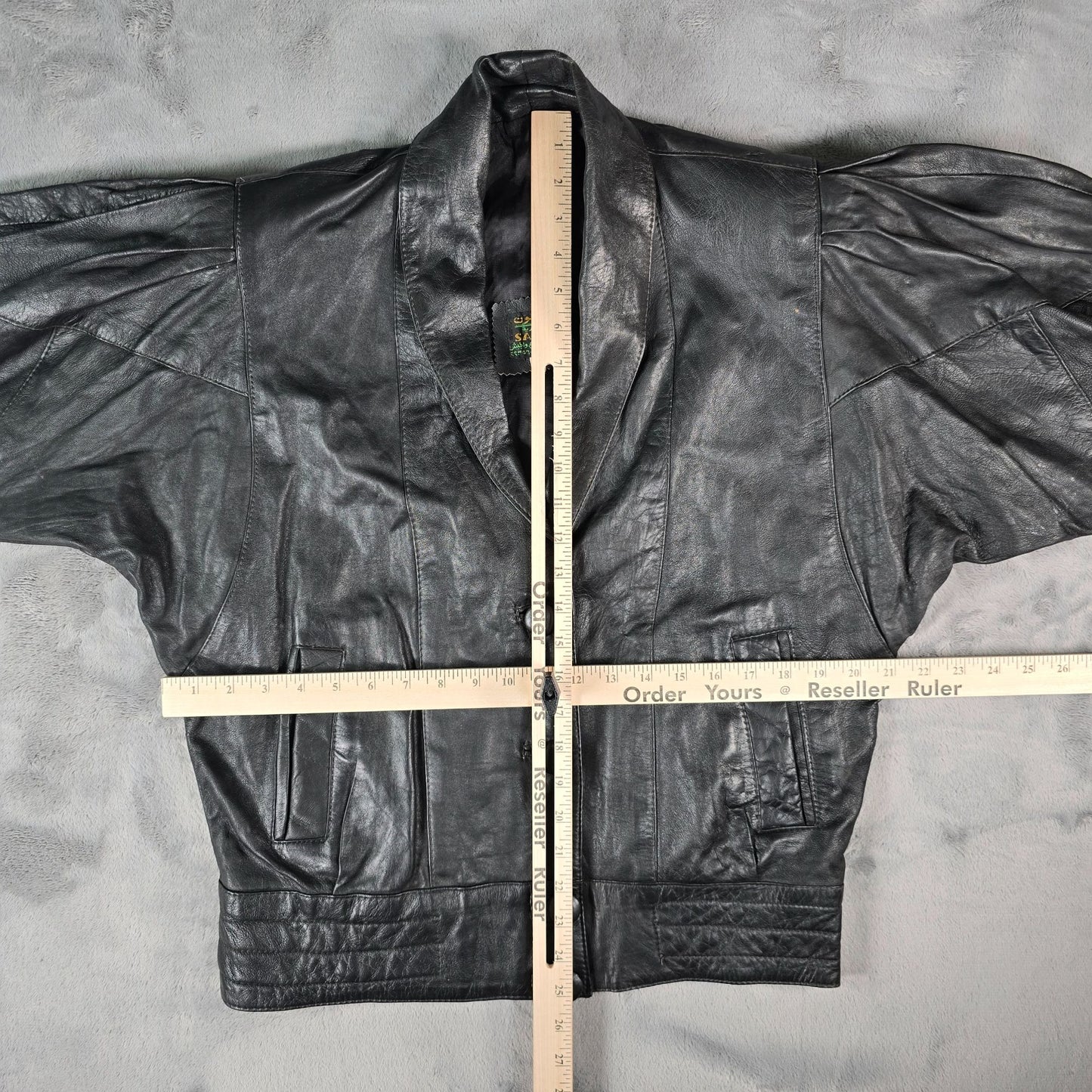 Vintage 1980s Samson Women's Oversized Batwing Sleeve Black Leather Jacket (L)