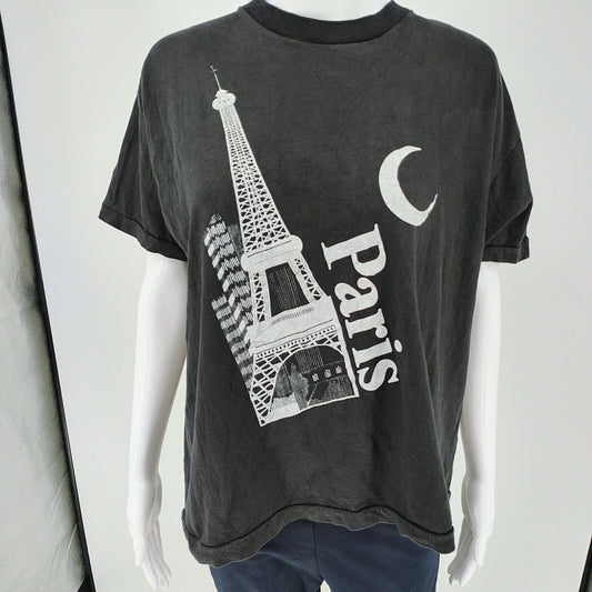 Vintage Single Stitch Brite-Sun Paris Eiffel Tower Black Graphic T-Shirt (XL)