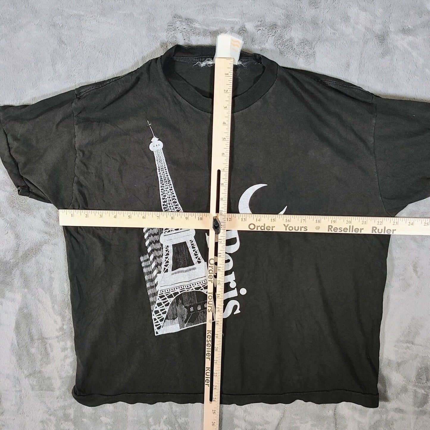 Vintage Single Stitch Brite-Sun Paris Eiffel Tower Black Graphic T-Shirt (XL)