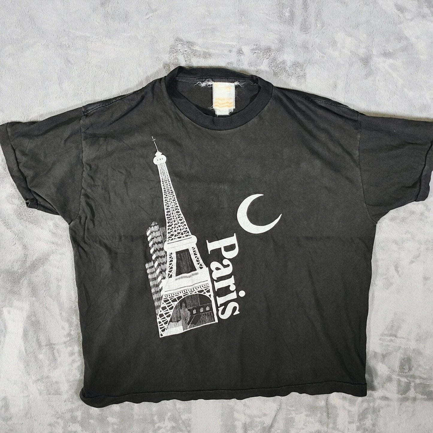 Vintage Single Stitch Brite-Sun Paris Eiffel Tower Black Graphic T-Shirt (XL)