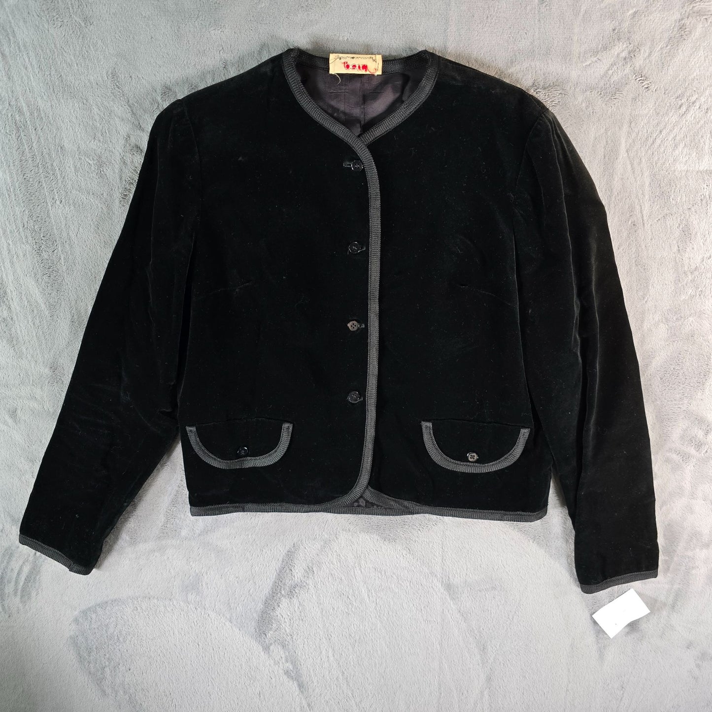 Vintage 1960s Petti Glen Junior Apparel Black Velveteen Cropped Jacket (M)