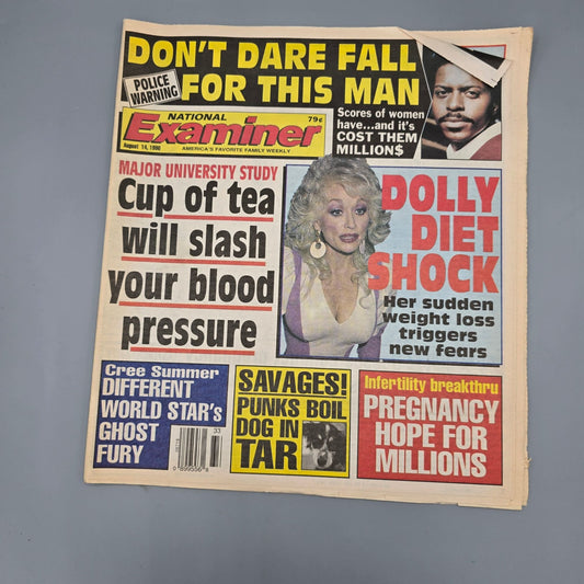 Vintage National Examiner August 14 1980 Tabloid Magazine Dolly Diet Shock Headline