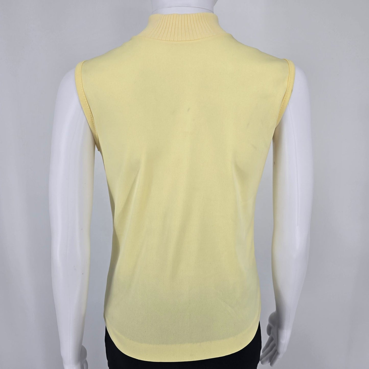 Vintage 1990s Women's Butter Yellow Knit Mock Neck Sleeveless Zip Top (S/M)